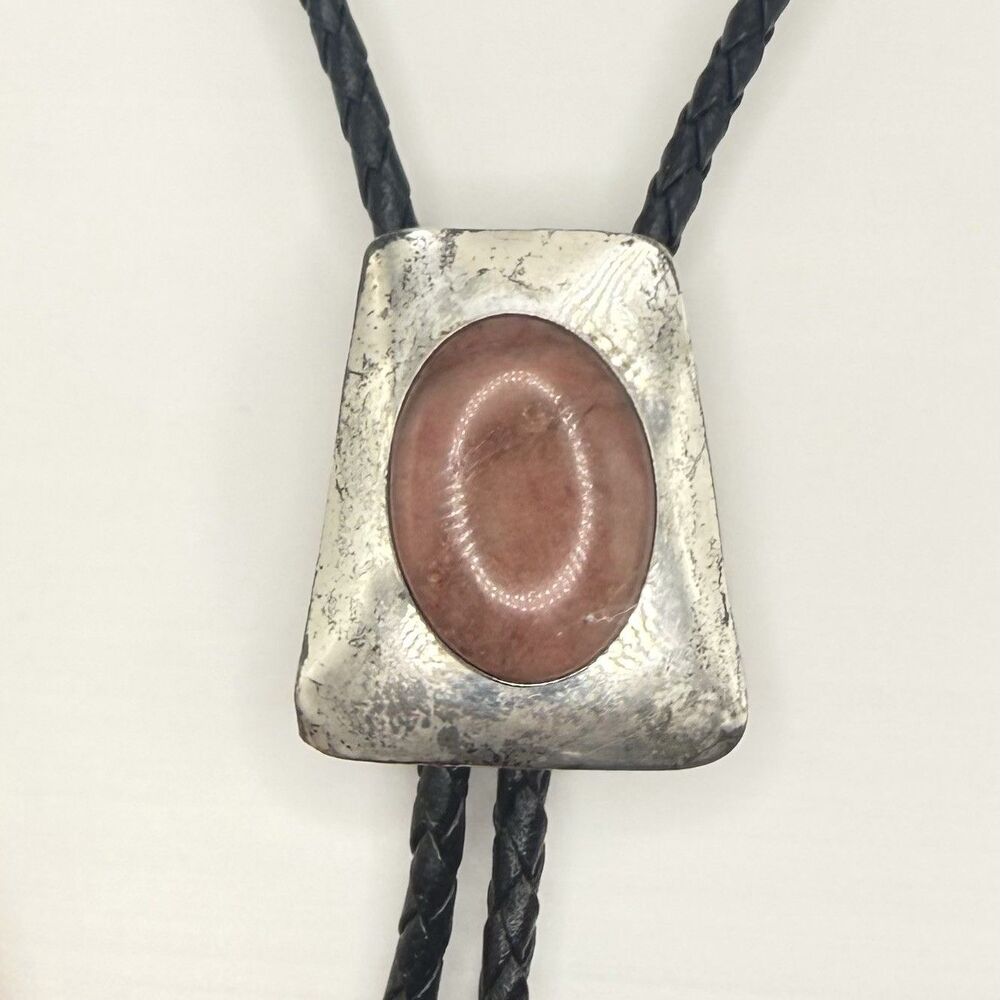 Jason Livingston Navajo Signed Bolo Silver Pink Stone Rhodondite Native American